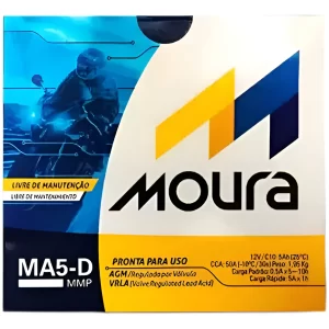 Bateria Moura Moto 5Ah - MA5-D ( Antiga MA6-D ) - Selada AGM ( Ref. Yuasa: YTX5L-BS )